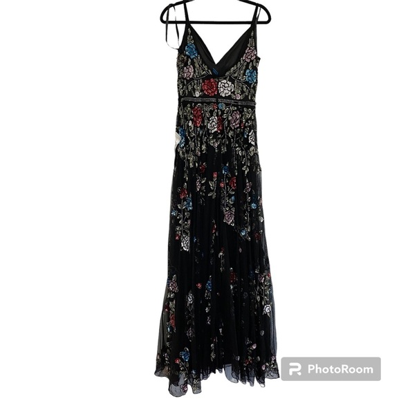 Mac Duggal | 5400 Embellished Floral Sequin Gown Black Mutli Size 4 NEW - Picture 7 of 9